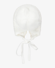 Load image into Gallery viewer, PAZ RODRIGUEZ Ivory Cotton Knit Baby Bonnet with Knot Stitch Detail