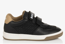 Load image into Gallery viewer, HUGO BOSS Boys Black Monogram Velcro Trainers