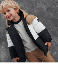 Load image into Gallery viewer, HUGO BOSS Boys Beige & Black Stripe Hooded Coat