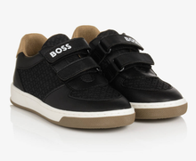 Load image into Gallery viewer, HUGO BOSS Boys Black Monogram Velcro Trainers