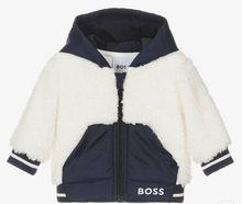 Load image into Gallery viewer, HUGO BOSS Boys Navy Blue & White Faux Fur Coat