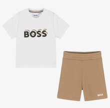 Load image into Gallery viewer, HUGO BOSS Boys White & Brown Cotton Shorts Set