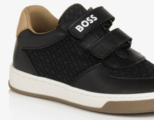 Load image into Gallery viewer, HUGO BOSS Boys Black Monogram Velcro Trainers