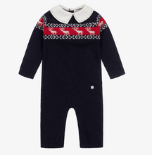 Load image into Gallery viewer, PATACHOU Baby Boys Blue Wool Knit Reindeer Romper