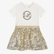 Load image into Gallery viewer, MICHAEL KORS Girls Ivory Jersey & Gold Sequin Dress