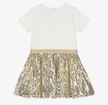 Load image into Gallery viewer, MICHAEL KORS Girls Ivory Jersey & Gold Sequin Dress