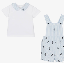 Load image into Gallery viewer, PATACHOU Baby Boys Blue Striped Cotton Dungaree Set
