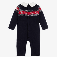 Load image into Gallery viewer, PATACHOU Baby Boys Blue Wool Knit Reindeer Romper