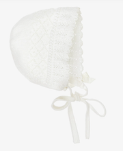Load image into Gallery viewer, PAZ RODRIGUEZ Ivory Merino Wool Lacey Knit Baby Bonnet