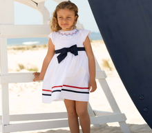 Load image into Gallery viewer, PATACHOU Girls White & Navy Blue Cotton Dress