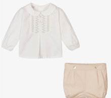 Load image into Gallery viewer, PAZ RODRIGUEZ Boys Ivory & Beige Cotton Shorts Set