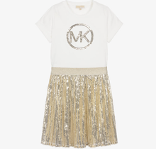 Load image into Gallery viewer, MICHAEL KORS Girls Gold Sequin Cotton & Tulle Dress
