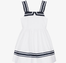 Load image into Gallery viewer, PATACHOU Girls White & Navy Blue Cotton Dress