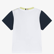 Load image into Gallery viewer, HUGO BOSS Boys White & Blue Colourblock Cotton Piqué T-Shirt