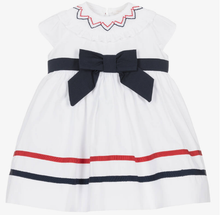 Load image into Gallery viewer, PATACHOU Girls White & Navy Blue Cotton Dress