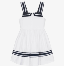 Load image into Gallery viewer, PATACHOU Girls White & Navy Blue Cotton Dress