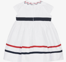 Load image into Gallery viewer, PATACHOU Girls White & Navy Blue Cotton Dress