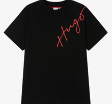 Load image into Gallery viewer, HUGO Boys Black Cotton Script Logo T-Shirt