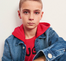 Load image into Gallery viewer, HUGO Boys Blue Denim Hooded Jacket