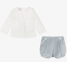 Load image into Gallery viewer, PAZ RODRIGUEZ Boys Ivory & Blue Shorts Set