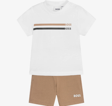 Load image into Gallery viewer, HUGO BOSS Boys White & Beige Cotton Shorts Set
