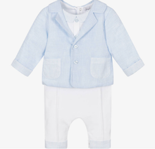 Load image into Gallery viewer, PATACHOU Boys Blue Cotton & Linen Romper