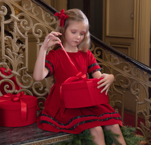 Load image into Gallery viewer, PATACHOU Girls Red Velvet Dress