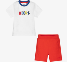 Load image into Gallery viewer, HUGO BOSS White & Red Logo Shorts Set