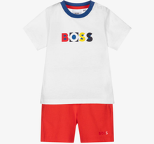Load image into Gallery viewer, HUGO BOSS White & Red Logo Shorts Set