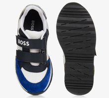 Load image into Gallery viewer, HUGO BOSS Boys White & Blue Velcro Trainers