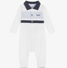 Load image into Gallery viewer, HUGO BOSS Boys White Logo Babygrow