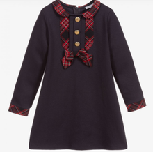 Load image into Gallery viewer, Patachou Navy Blue and Red Tartan Dress