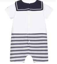 Load image into Gallery viewer, Patachou Baby Boy White & Blue Striped Sailor Shortie