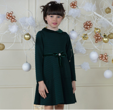 Load image into Gallery viewer, Patachou Dark Green Dress with Velvet Bow