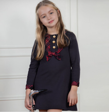 Load image into Gallery viewer, Patachou Navy Blue and Red Tartan Dress