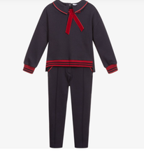 Load image into Gallery viewer, Patachou Navy Blue & Red Trouser Set