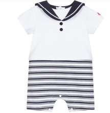 Load image into Gallery viewer, Patachou Baby Boy White & Blue Striped Sailor Shortie