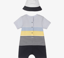 Load image into Gallery viewer, HUGO BOSS Baby Boys Blue Stripe Shortie & Hat Set