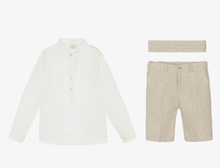 Load image into Gallery viewer, PAZ RODRIGUEZ Boys Beige & White Linen Shorts Set