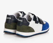 Load image into Gallery viewer, HUGO BOSS Boys White & Blue Velcro Trainers