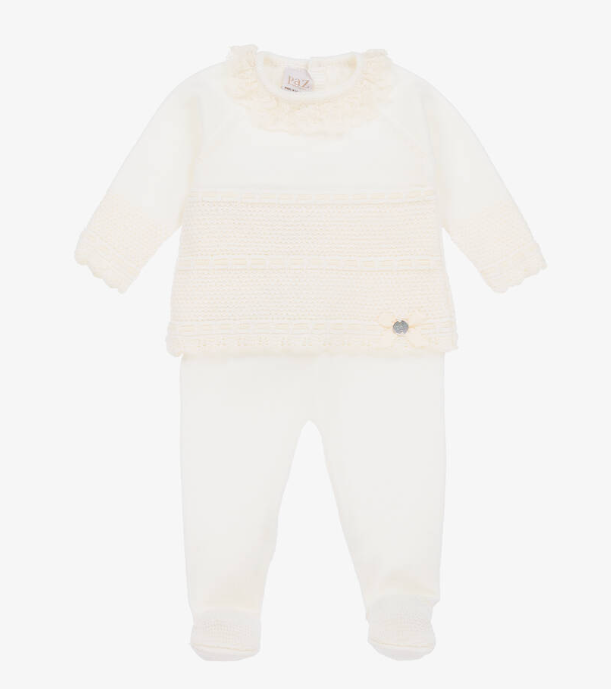 PAZ RODRIGUEZ Ivory Merino Wool Knitted 2 Piece Babygrow