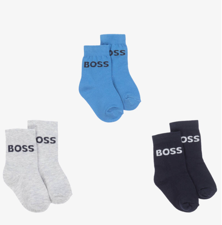 HUGO BOSS Baby Boys Blue & Grey Cotton Socks (3 Pack)