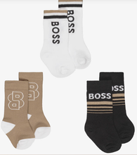 Load image into Gallery viewer, BOSS Boys Black, Beige &amp; White Knitted Ankle Socks (3 Pack)
