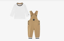 Load image into Gallery viewer, BOSS Baby Boys Beige &amp; White Dungaree Set
