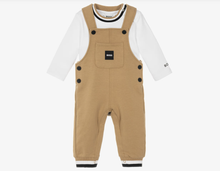 Load image into Gallery viewer, BOSS Baby Boys Beige &amp; White Dungaree Set
