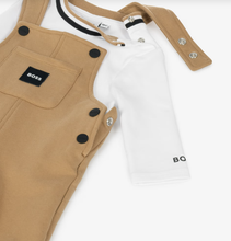 Load image into Gallery viewer, BOSS Baby Boys Beige &amp; White Dungaree Set
