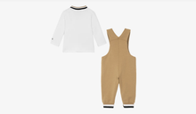 Load image into Gallery viewer, BOSS Baby Boys Beige &amp; White Dungaree Set
