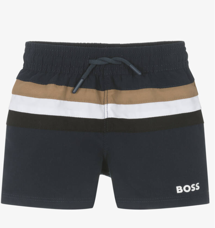 HIUGO BOSS Baby Boys Blue Tricolour Stripe Swim Shorts