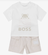 Load image into Gallery viewer, BOSS Baby Boys White &amp; Beige Cotton &amp; Linen Shorts Set
