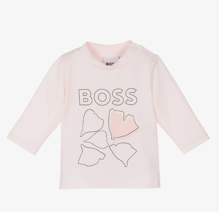 HUGO BOSS Girls Pink Cotton Ginkgo Leaf Top